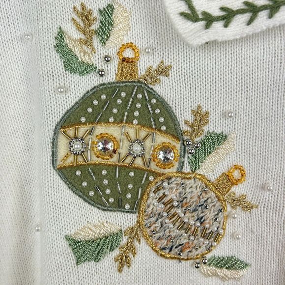 B P Design Cotton Ramie Neutral Embroidered Christmas Sweater Size Large - Picture 5 of 14